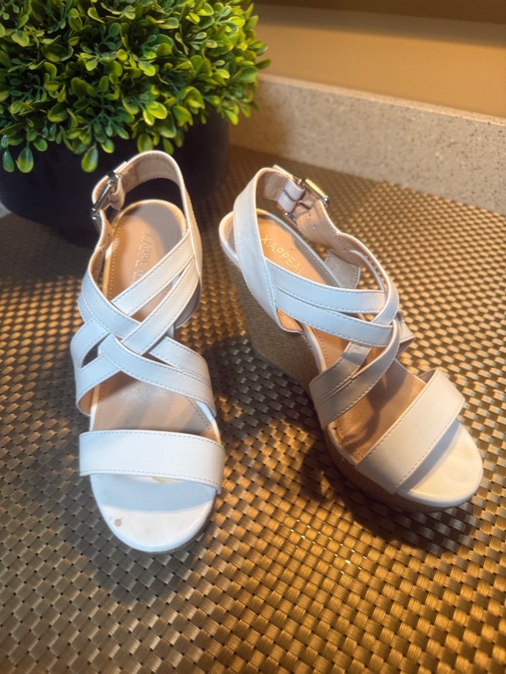Women’s Neutral Strappy Wedge Sandals - White  (X-Appeal Brand)  Size 6.5